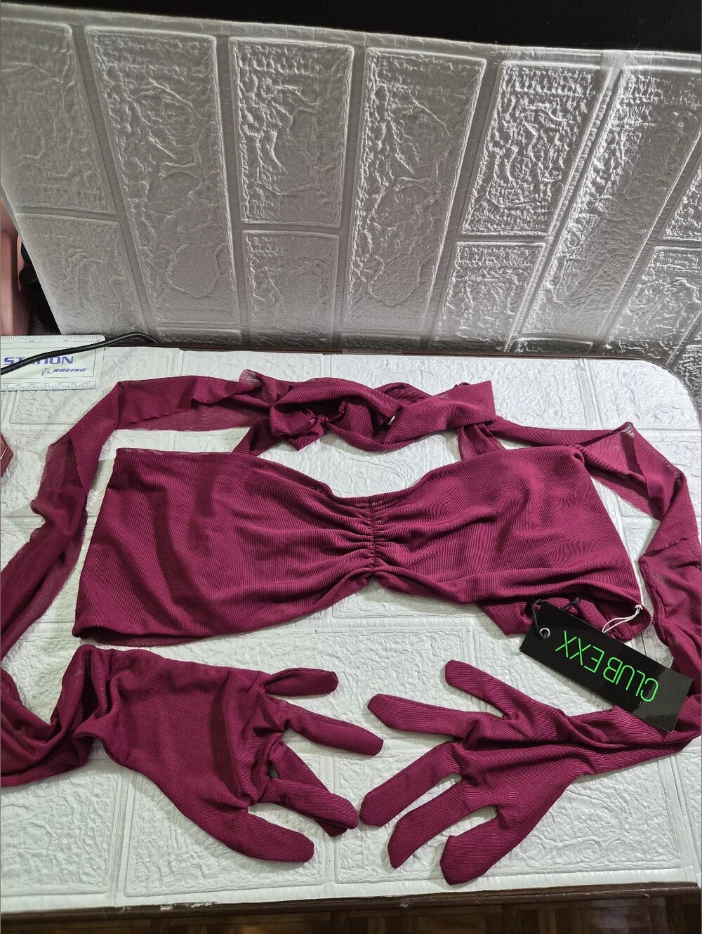 Festival Sheer Ruched Mesh Wrap Around Top Attached Gloves Dolls Kill raspberr M